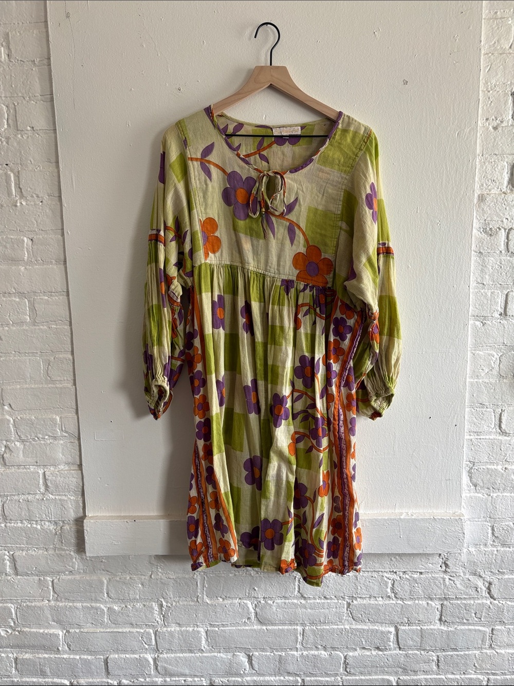 Bohemian Long-Sleeve Floral Dress in Lime Green